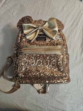 Loungefly Gold Sequin Mini Backpack with Bow